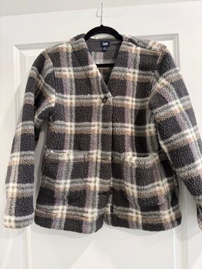 Lee Women's Gray Plaid Sherpa Jacket sz xs